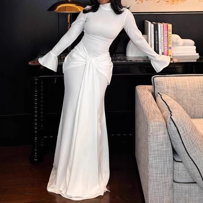 Dames Élégant Robe Maxi avec coupe moulante et détails volants Chic und Stil