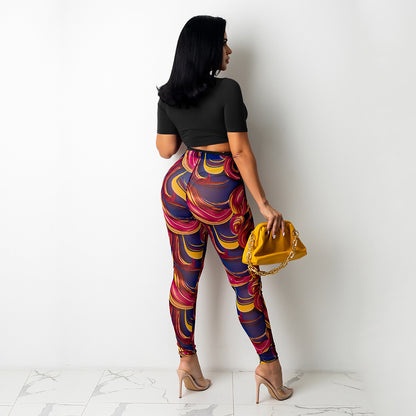 Leggings Taille Haute Imprimé Abstrait Vibrant pour Femmes Chic und Stil