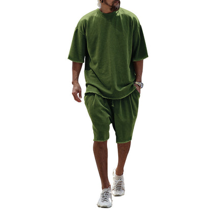 Ensemble décontracté surdimensionné pour hommes avec manches courtes et shorts tapered Chic und Stil