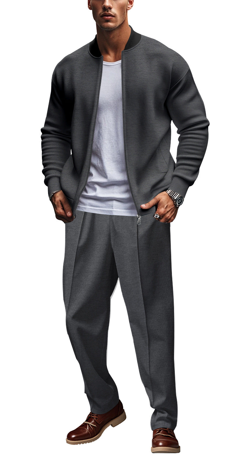Veste à capuche sportive pour hommes avec fermeture éclair et pantalon d'entraînement assorti Chic und Stil