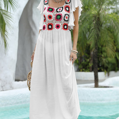 Dames Élégant Floral Crochet Maxi Robe Chic und Stil