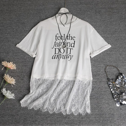 T-shirt Overlay en Dentelle Tendance Femmes Chic und Stil