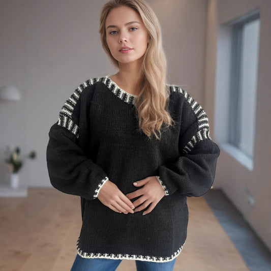 Pull oversized décontracté pour femmes avec un motif rayé à la mode et un design texturé Chic und Stil