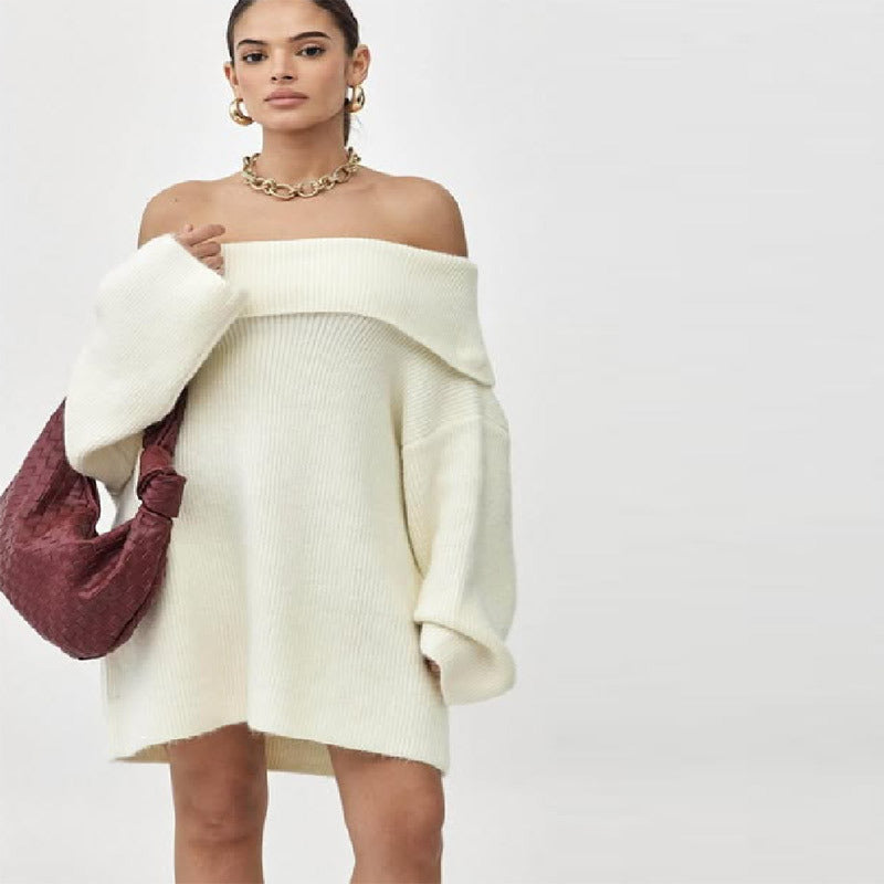 Robe pull off-shoulder pour dames en tricot doux Chic und Stil