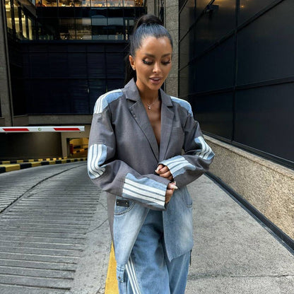 Dames Blazer en denim à la mode avec coupe asymétrique Chic und Stil