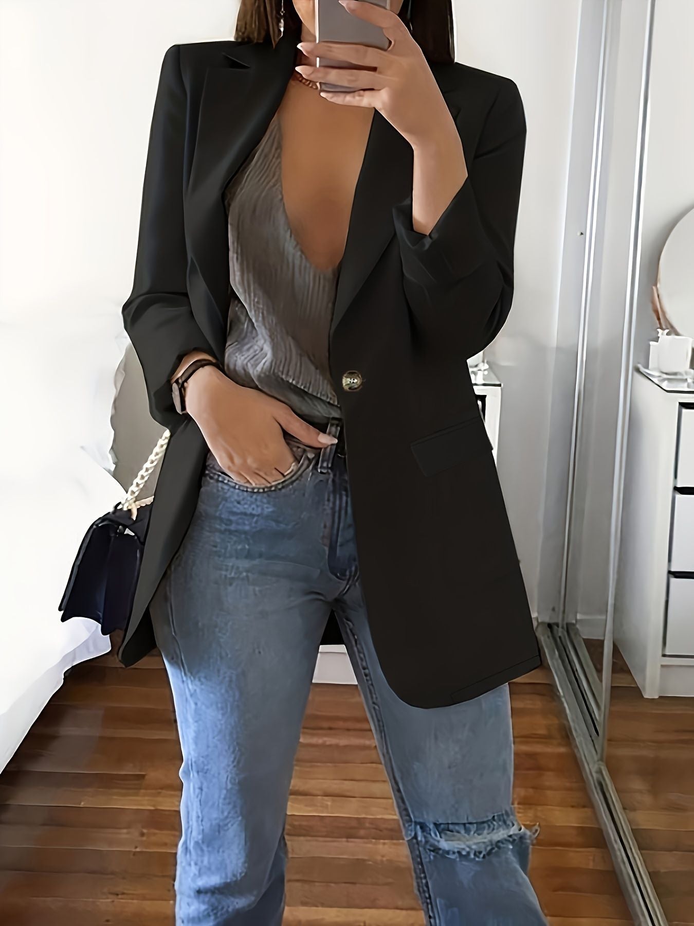 Dames Blazer moderne avec décolleté plongeant et détails élégants Chic und Stil