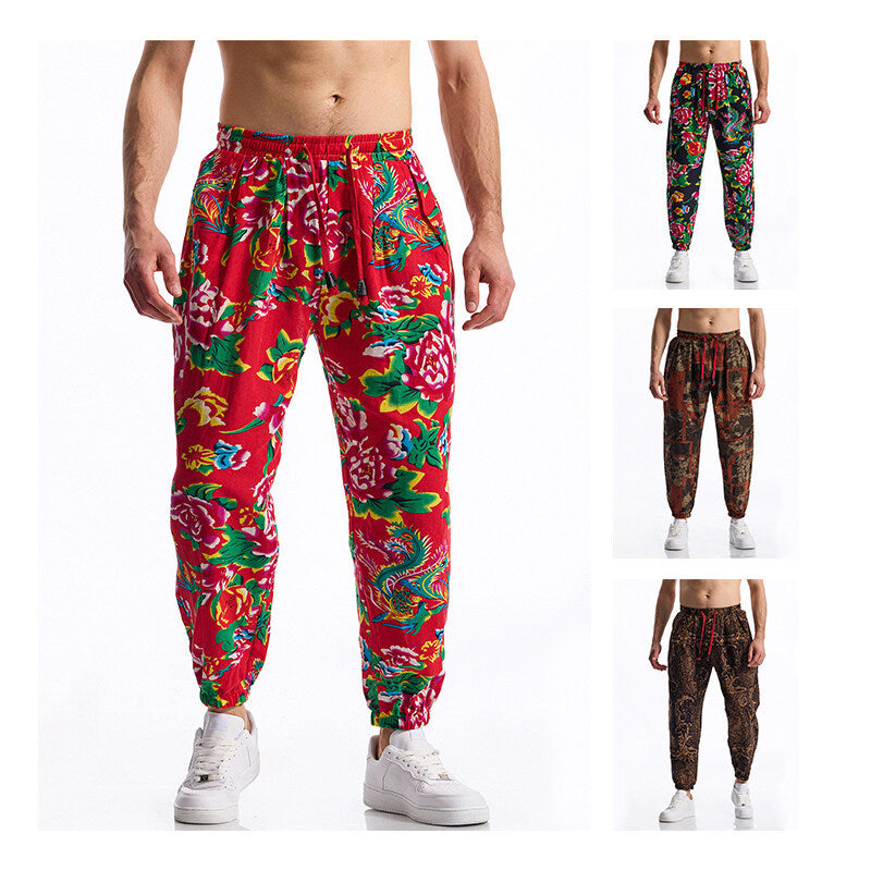 Men's leisure pants with a chic floral design