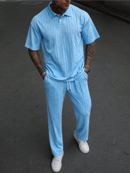 Hommes Ensemble polo en tricot câblé confortable et pantalon Chic und Stil