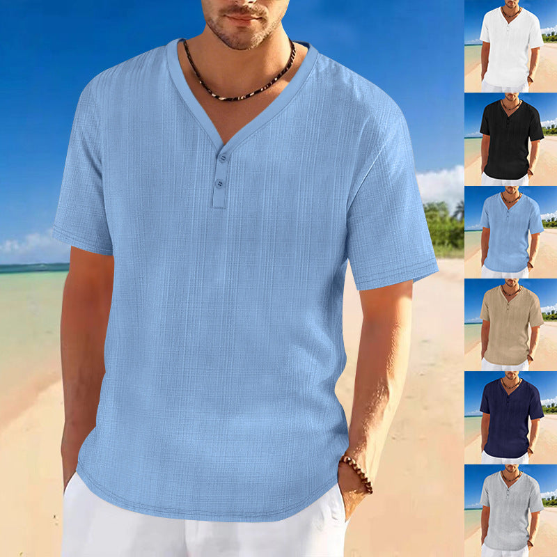 Chemise Henley à manches courtes pour hommes avec design texturé et accents à la mode Chic und Stil