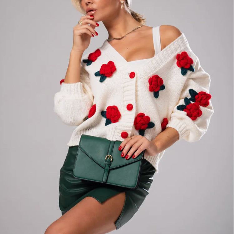 Dames Pull en laine douillet avec des applications florales et coupe oversize Chic und Stil