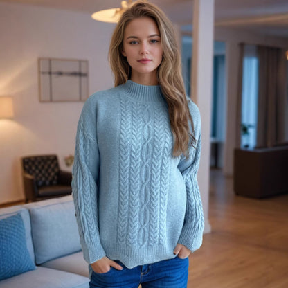 Pull en tricot douillet pour femmes avec un design de tresses moderne et un col rond Chic und Stil
