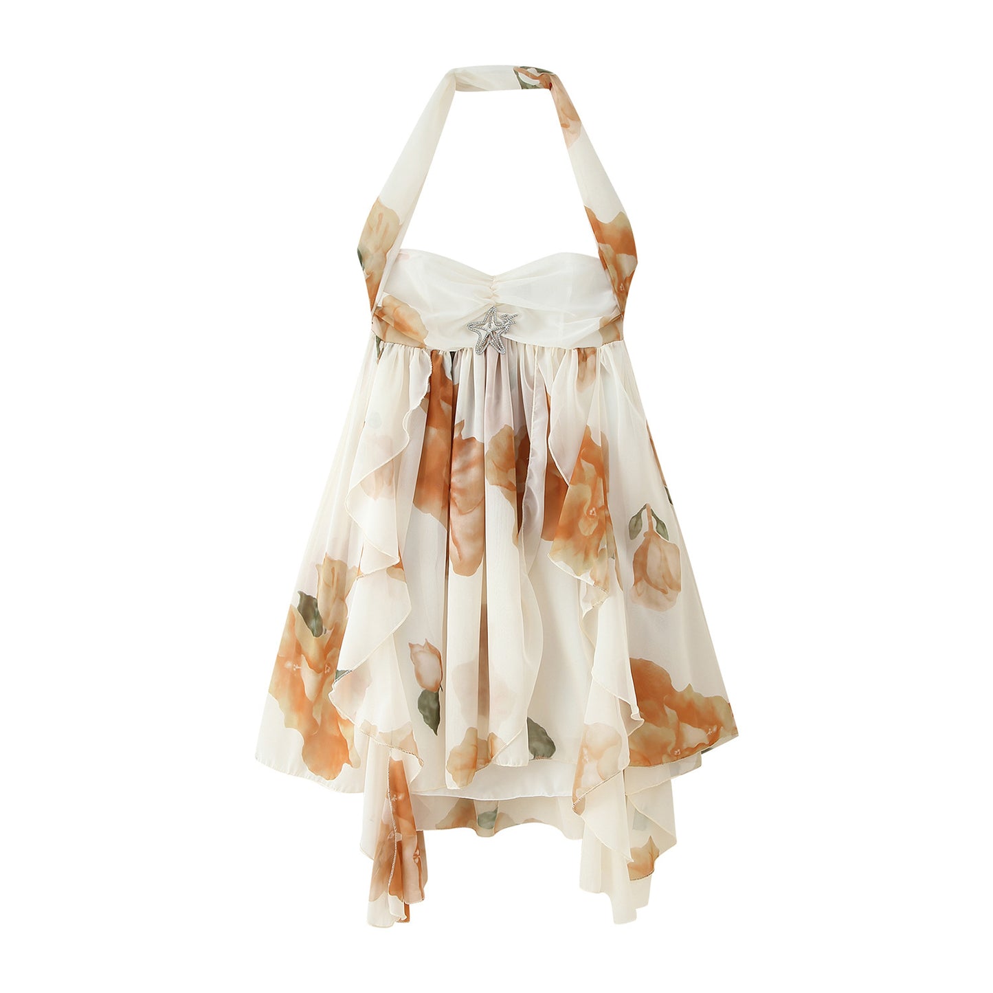 Robe de soirée pour femmes avec design volanté flottant et dos nu Chic und Stil