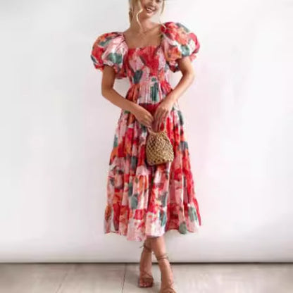 Robe maxi à volants sans épaules pour femmes avec motif floral Chic und Stil