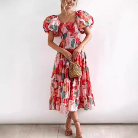 Robe maxi à volants sans épaules pour femmes avec motif floral Chic und Stil