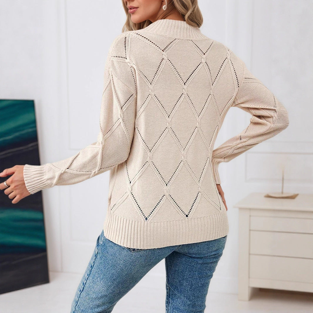 Dames Pull en tricot fin avec motif géométrique ajouré Chic und Stil