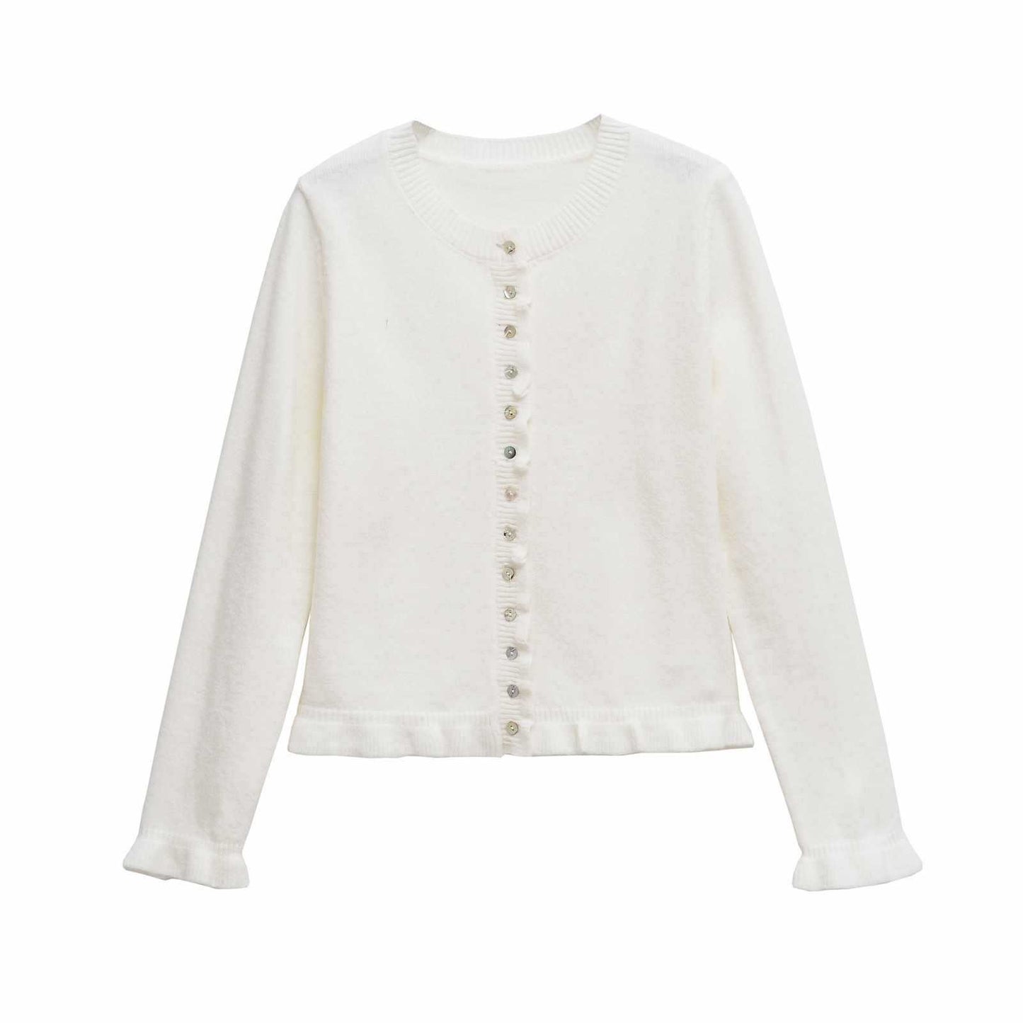 Dames doux cardigan en tricot avec volants décoratifs Chic und Stil