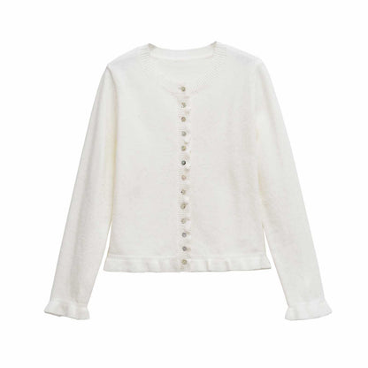 Dames doux cardigan en tricot avec volants décoratifs Chic und Stil