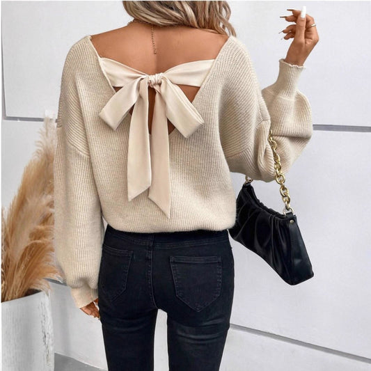 Pull en tricot décontracté pour femmes avec lien élégant au dos Chic und Stil