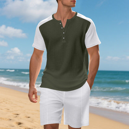 Homme ensemble court confortable à manches courtes avec haut structuré et shorts confortables Chic und Stil