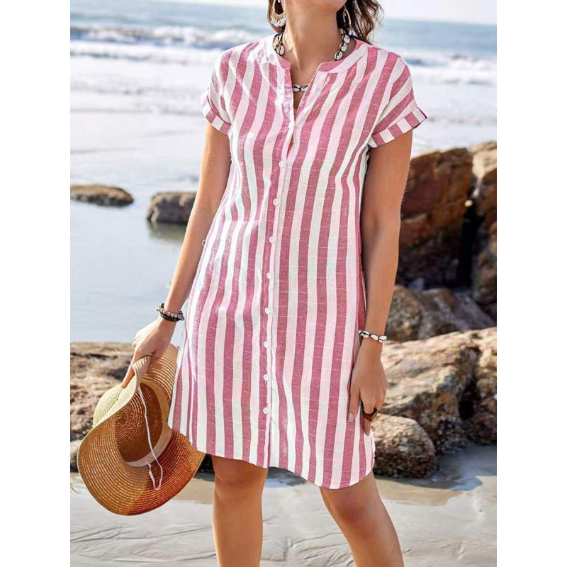 Robe chemise rayée pour femmes en léger tissu en lin Chic und Stil
