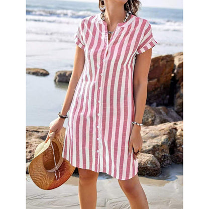 Robe chemise rayée pour femmes en léger tissu en lin Chic und Stil