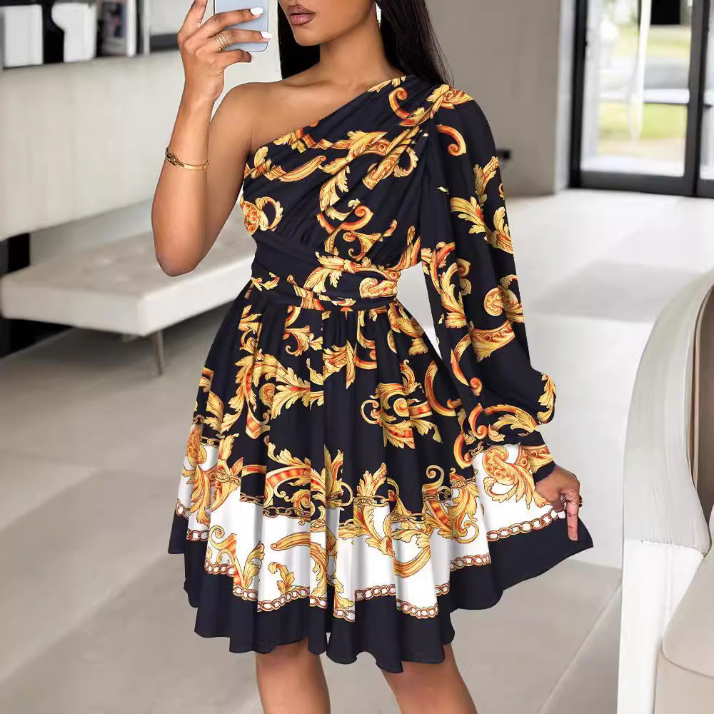 Femmes Robe Cocktail Fleur À Une Épaule Chic und Stil