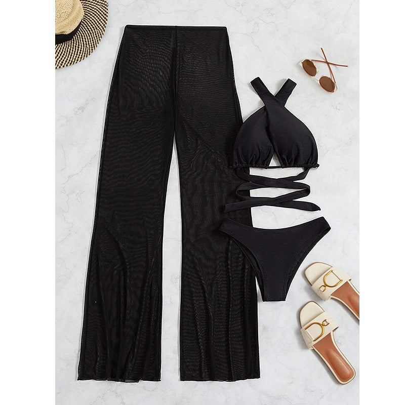 Women's bikini set with elegant bandeau top and airy palazzo pants Chic and Style