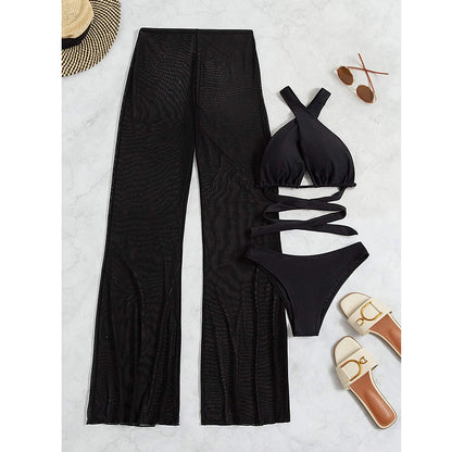 Women's bikini set with elegant bandeau top and airy palazzo pants Chic and Style