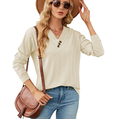 Femme haut en pull V décolleté tendance avec structure Chic und Stil