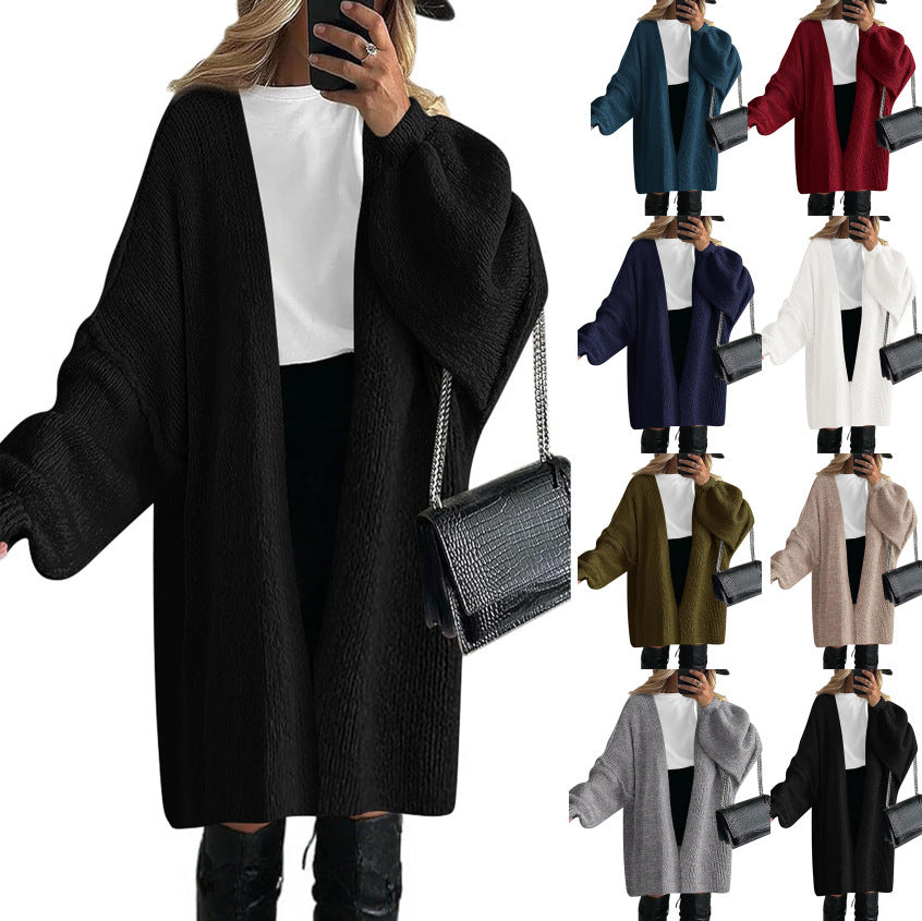 Oversized knitted coat for women with open front and long sleeves Chic and Style