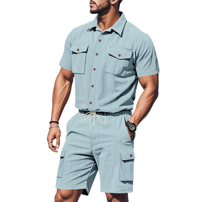 Homme décontracté chemise à manches courtes avec ensemble shorts cargo Chic und Stil