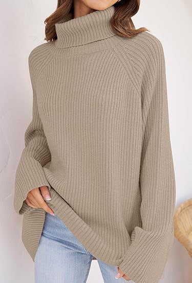 Dames pull en cachemire à maille fine avec col haut et coupe ample Chic und Stil