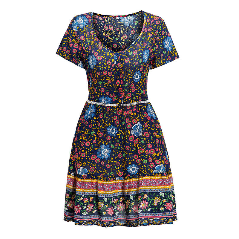 Robe d'été élégante pour femmes avec design floral et ceinture taille Chic und Stil