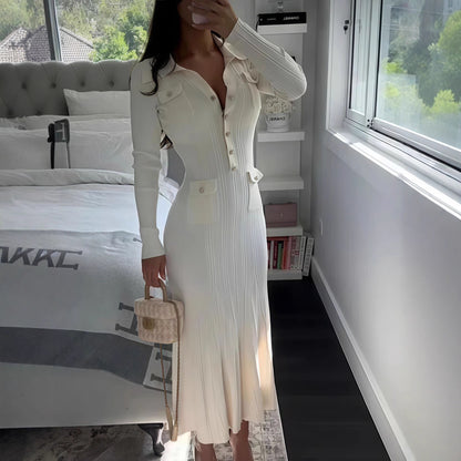 Dames Élégante Robe Maxi avec Détails de Boutons Décoratifs et Silhouette Cintrée Chic und Stil