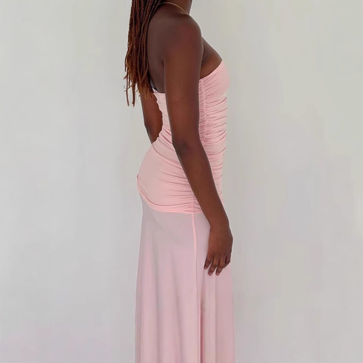 Robe maxi élégante sans manches pour femmes avec fente haute et ruchés Chic und Stil