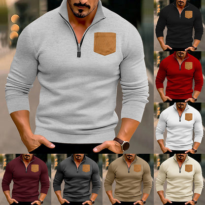 Modern pullover for men with half-zip and contrasting chest pocket Chic und Stil