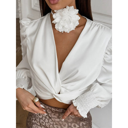 Dames Élégante Blouse à Décolleté en V Torsadée avec Coutures à Volants Chic und Stil