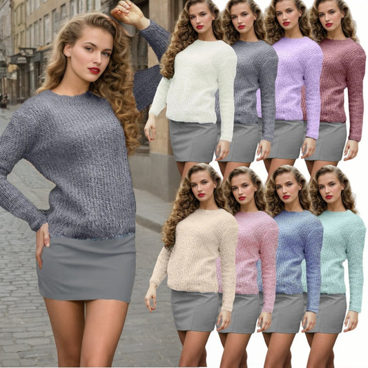 Pull en tricot douillet pour femmes avec col rond et protection contre les peluches Chic und Stil