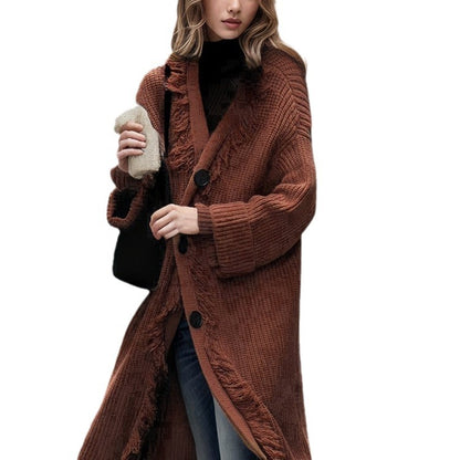 Dames gros cardigan en tricot avec des détails frangés et une coupe ouverte Chic und Stil