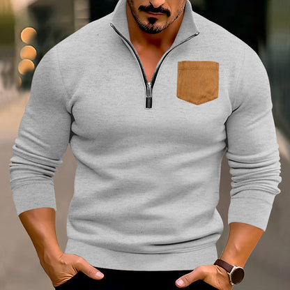 Modern pullover for men with half-zip and contrasting chest pocket Chic und Stil