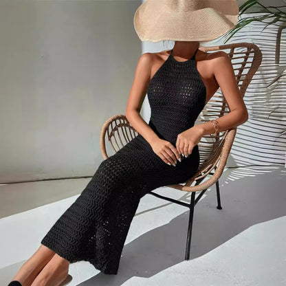 Robe halter à manches longues Damen en structure en crochet aérée Chic und Stil