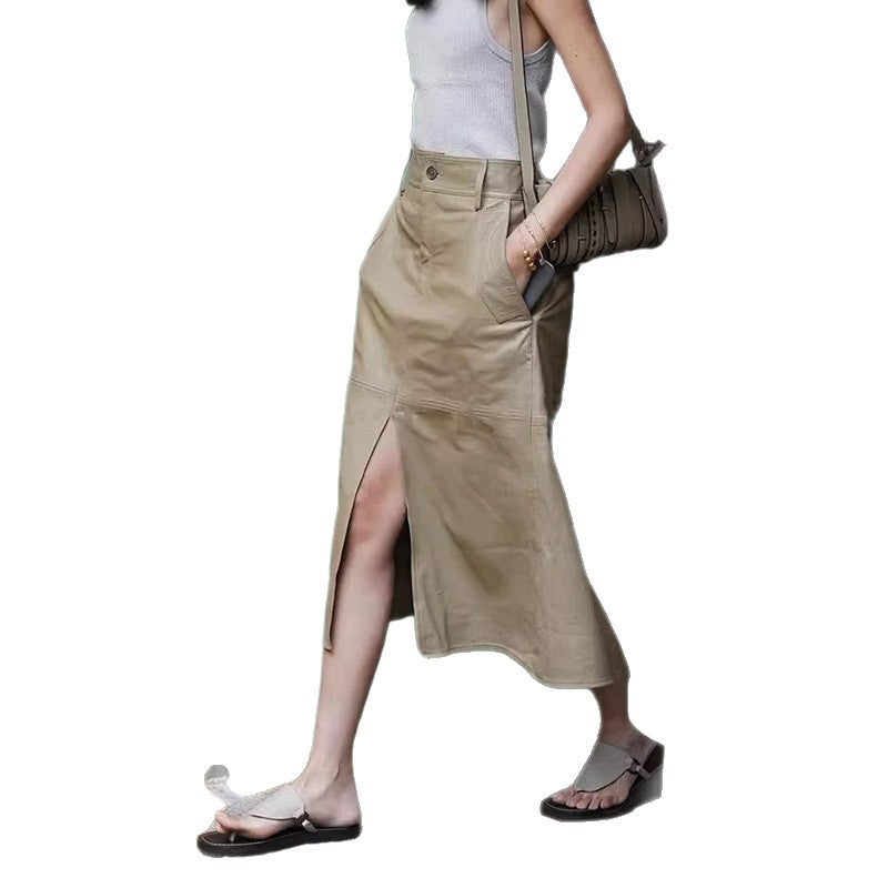 Jupe maxi en cuir à fente haute pour femmes Chic und Stil