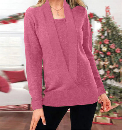 Dames élégante haut en tricot avec décolleté en V profond et texture de haute qualité Chic und Stil