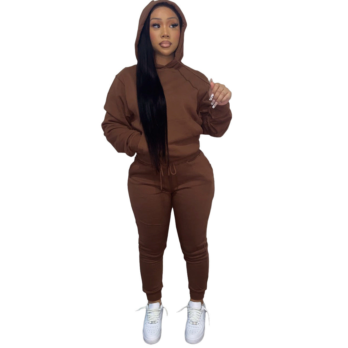 Dames Ensemble de jogging sportif avec capuche et taille élastique Chic und Stil