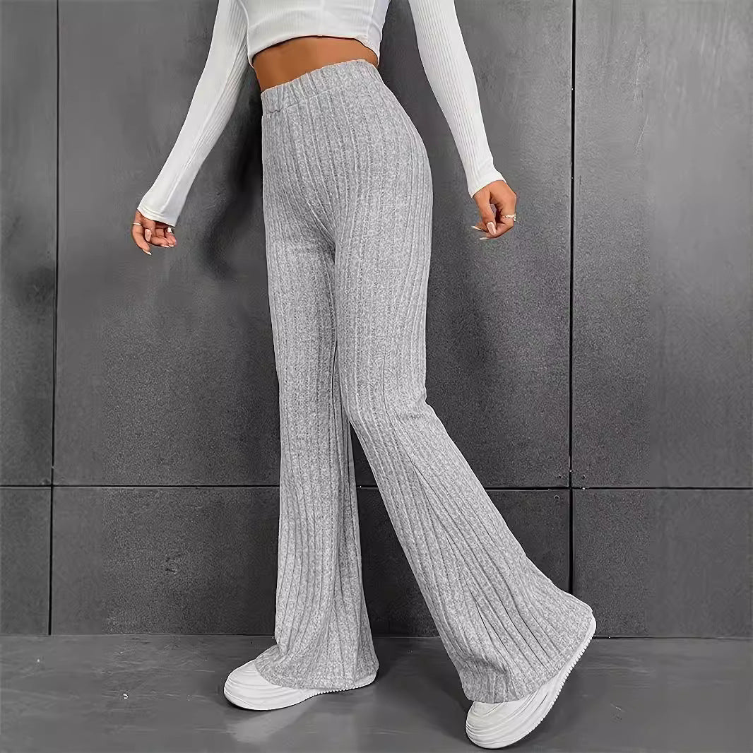 Ladies Comfortable Flared Knit Pants with High Waist and Ribbed Structure Chic and Style