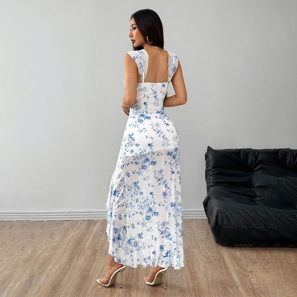 Robe maxi ajustée pour femmes avec design floral et fente latérale Chic & Stil