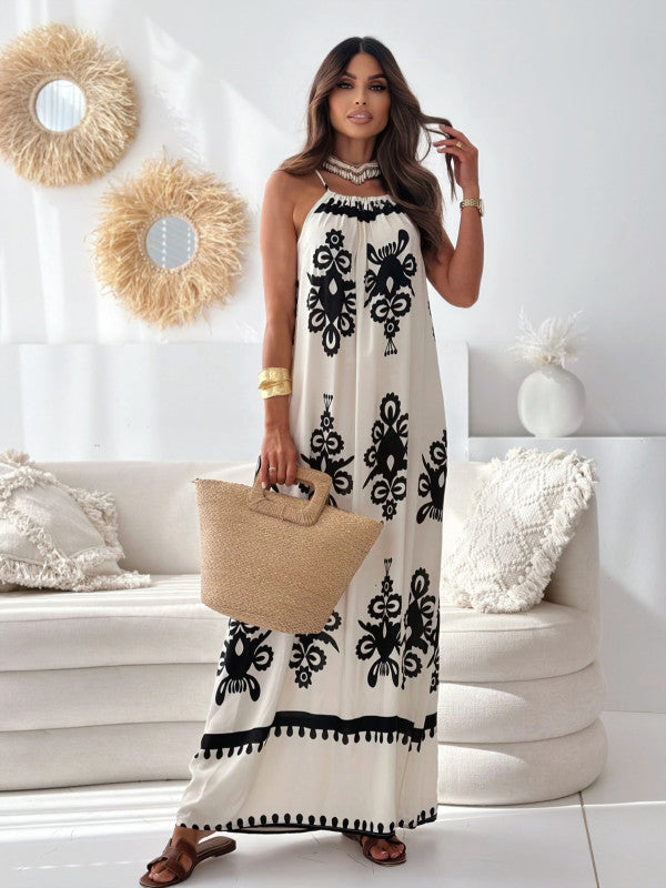 Robe maxi inspirée bohème pour femmes avec décolleté halter ajustable Chic und Stil