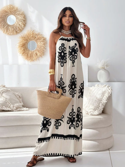 Robe maxi inspirée bohème pour femmes avec décolleté halter ajustable Chic und Stil