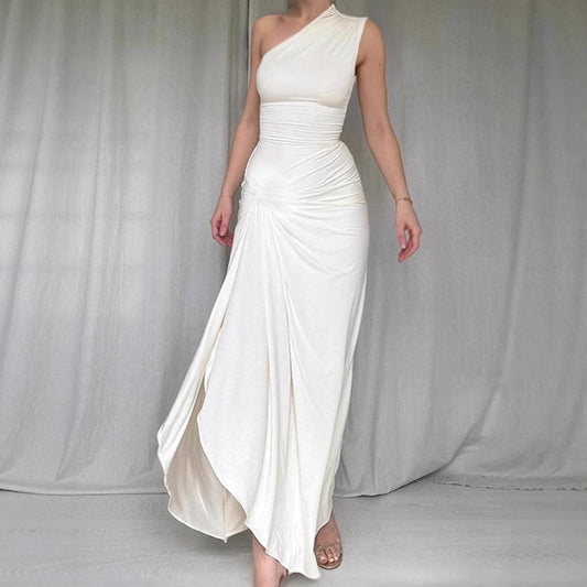 Dames Robe maxi asymétrique élégante avec drapé raffiné Chic und Stil
