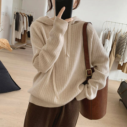 Pull en tricot décontracté pour femmes avec capuche et fine texture côtelée Chic und Stil